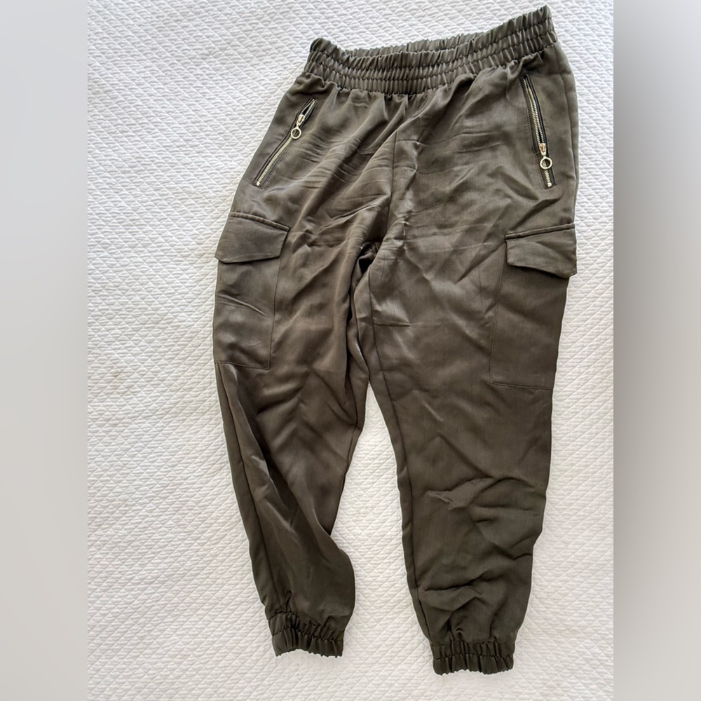 satin Olive Cargo Pants